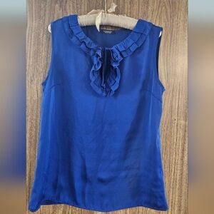 Lanidor Deep Blue Ruffled Sleeveless Blouse